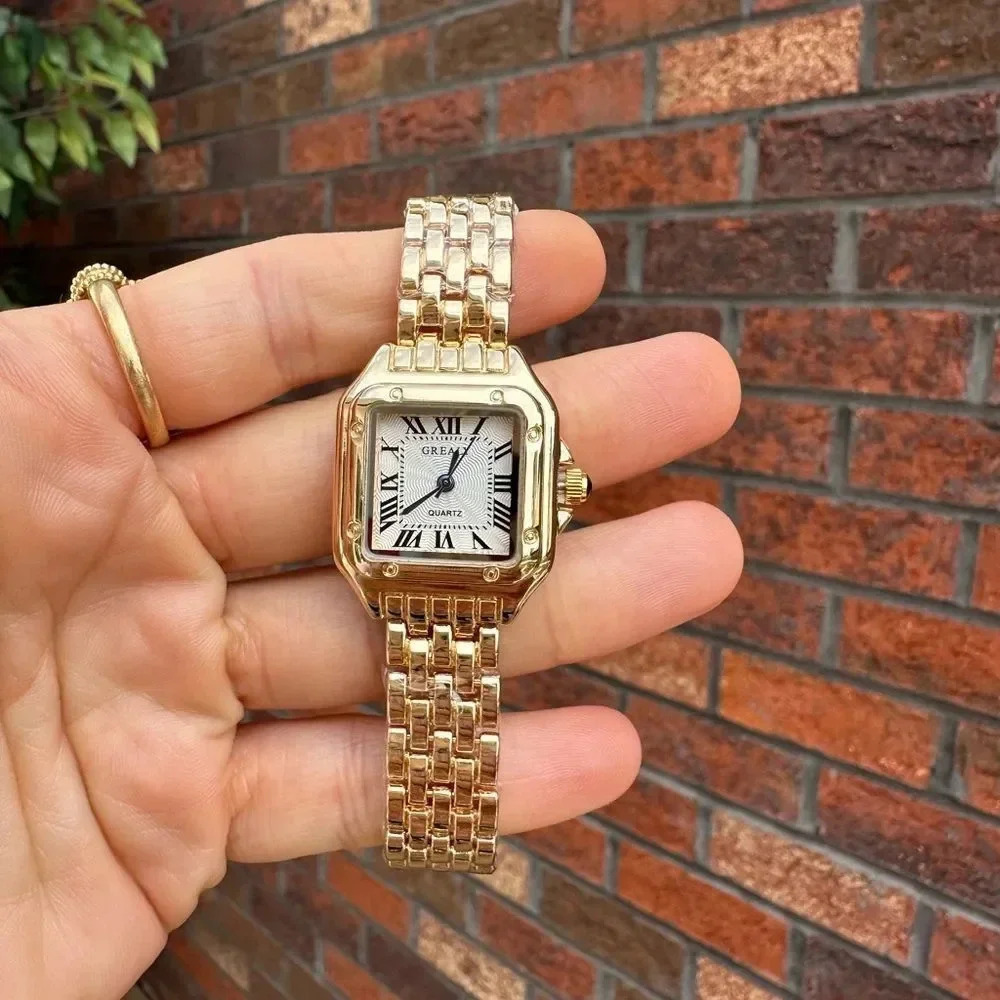 Panthere Classic Rectangle Stainless Steel Gold Watch